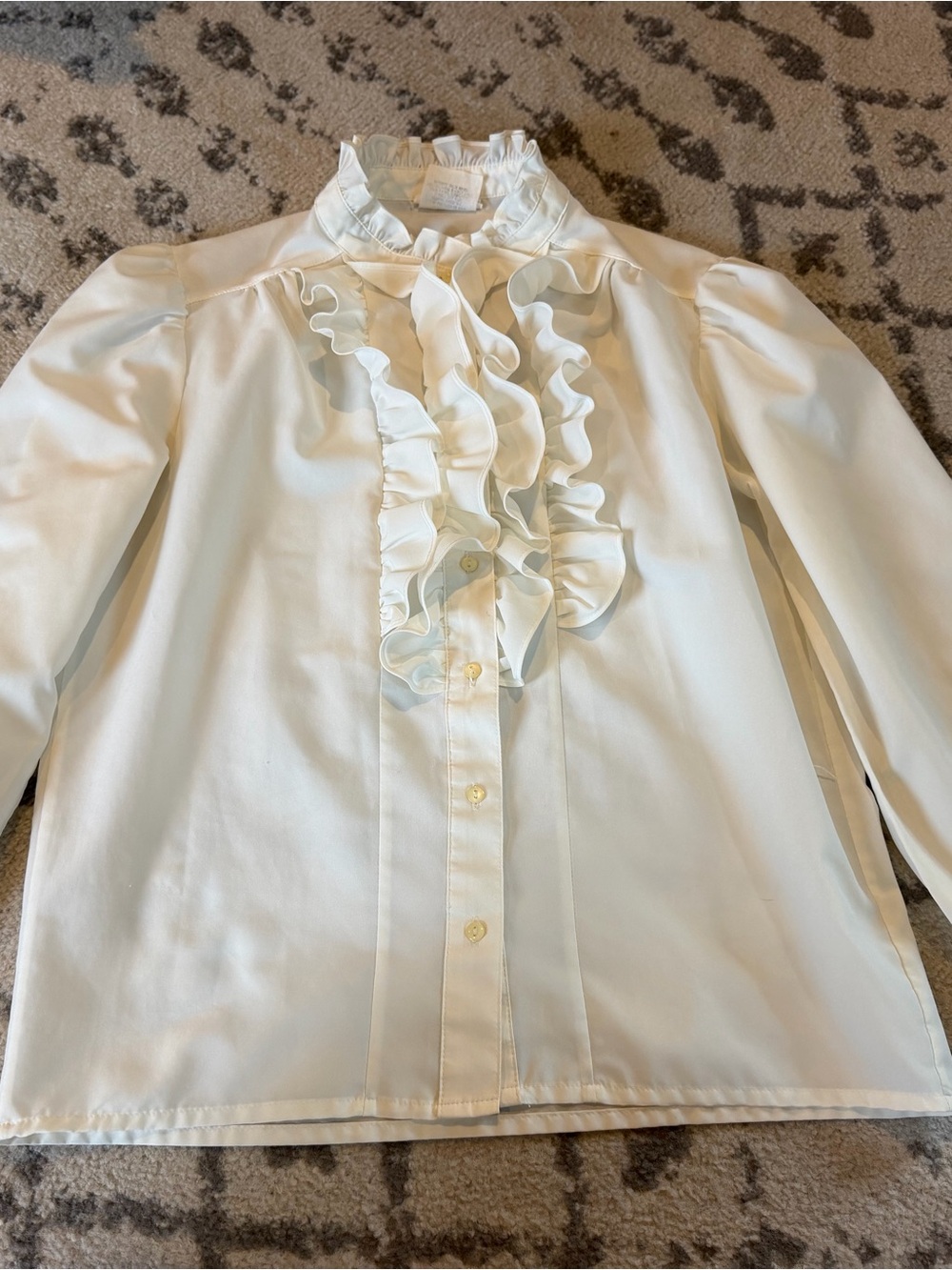 Women's Cream Ruffle-Front Button Blouse